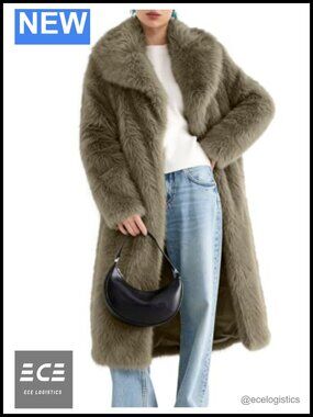 Faux Fur Long Winter Coat Knee Length Lapel Collar Knee Length Warm Outerwear